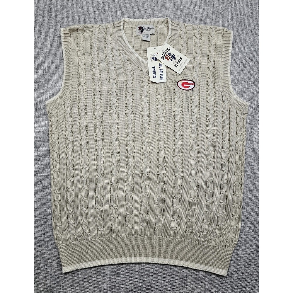 VINTAGE Georgia Bulldogs Sweater Vest Mens Large Beige Cable Knit Joe College